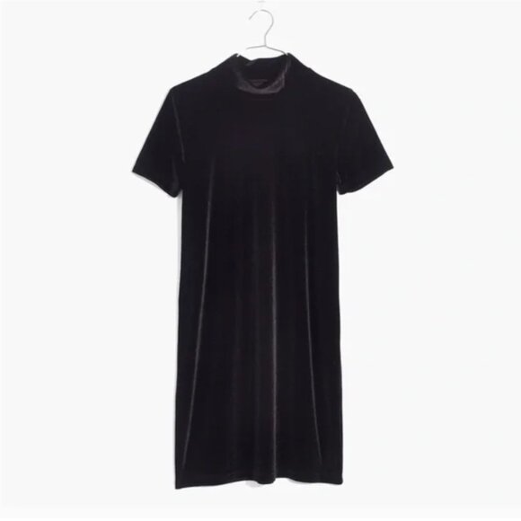 NWT MADEWELL Women's Black Velvet Mockneck Mini Shift Dress Sz Small - Picture 4 of 6